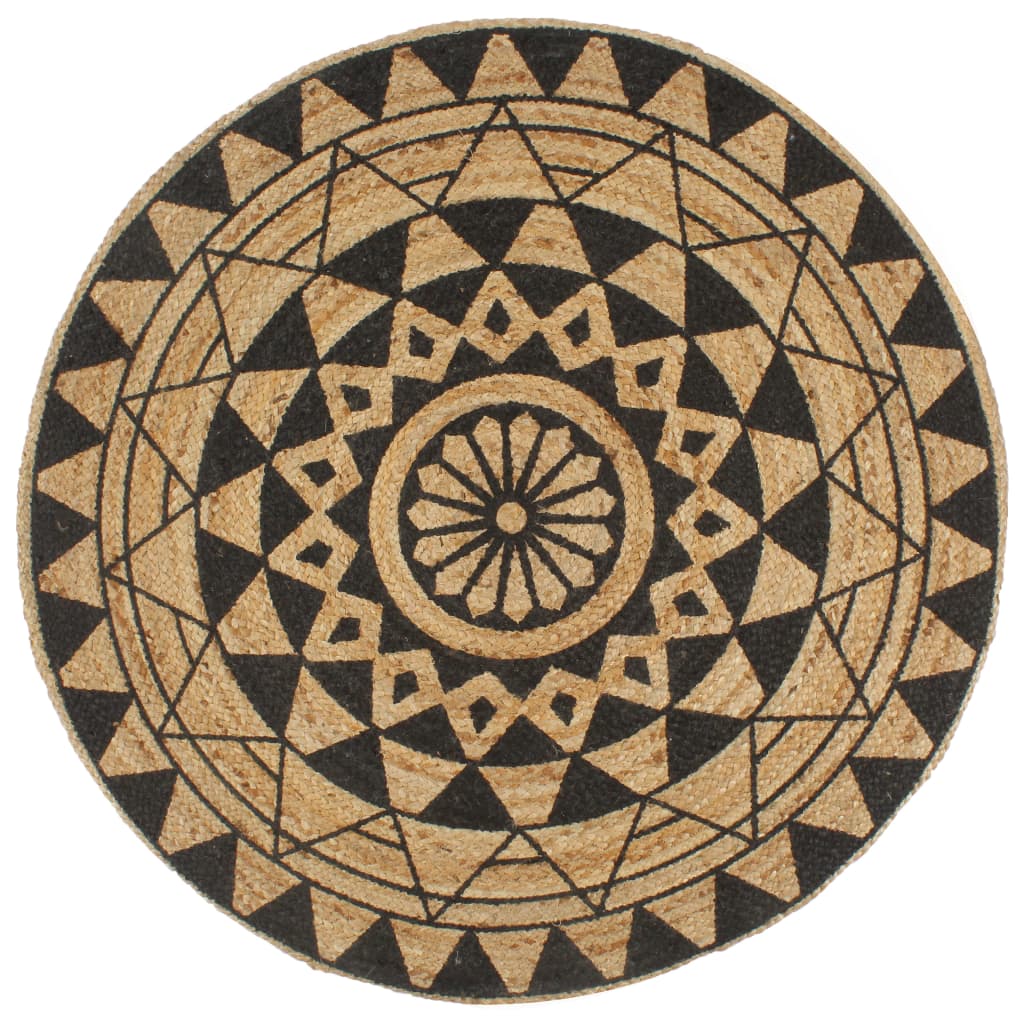 Paklājs, 90cm, džuts, roku darbs, ar melnu rakstu