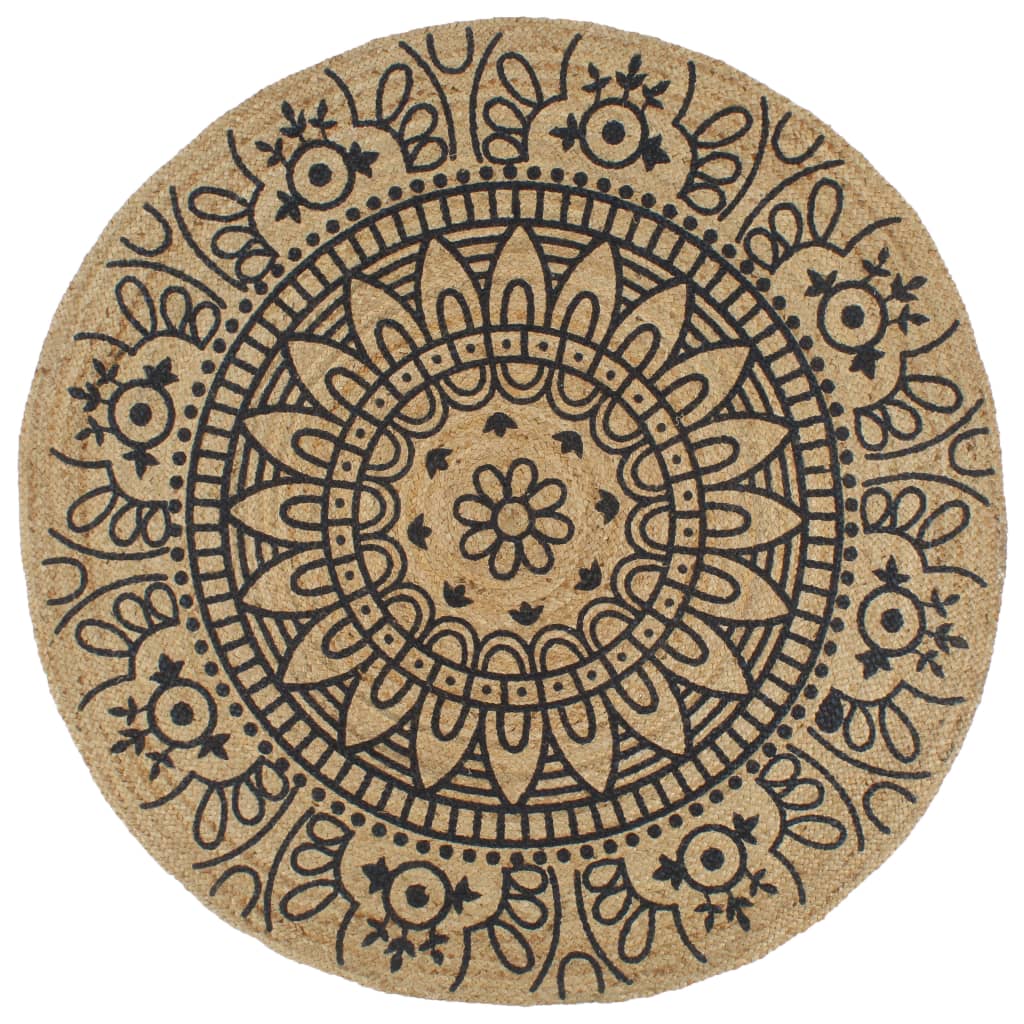 Rug, 90cm, jute, handmade, with dark blue pattern