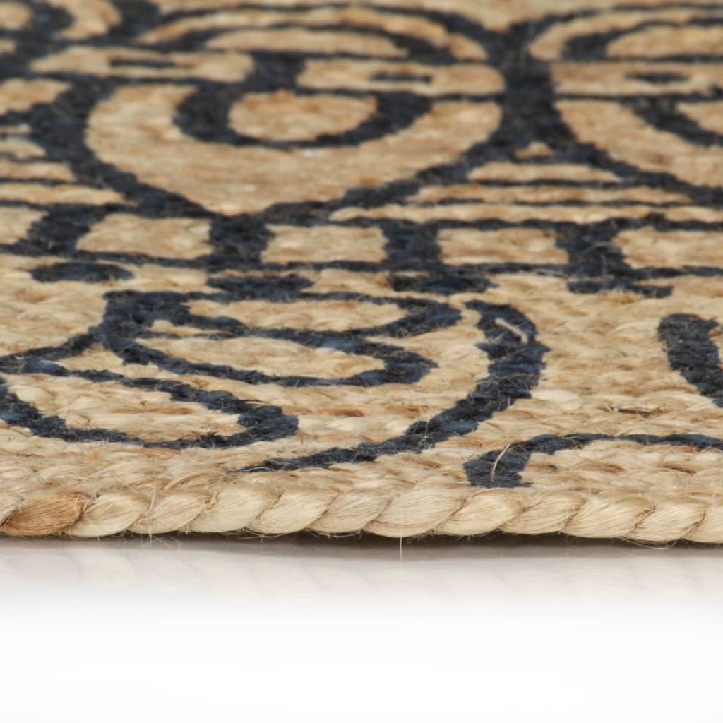Rug, 90cm, jute, handmade, with dark blue pattern