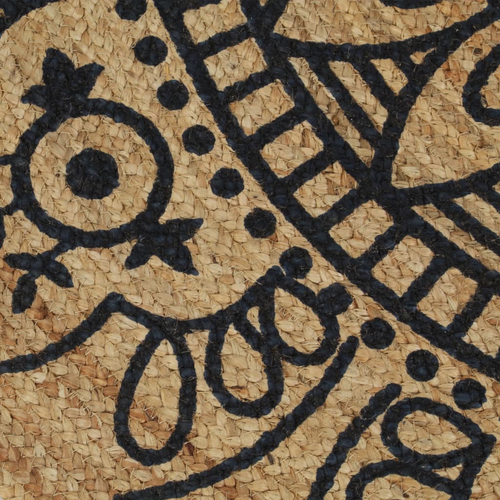 Rug, 90cm, jute, handmade, with dark blue pattern