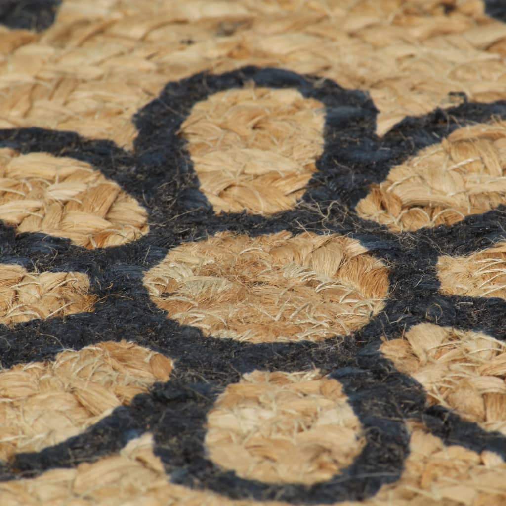 Rug, 90cm, jute, handmade, with dark blue pattern