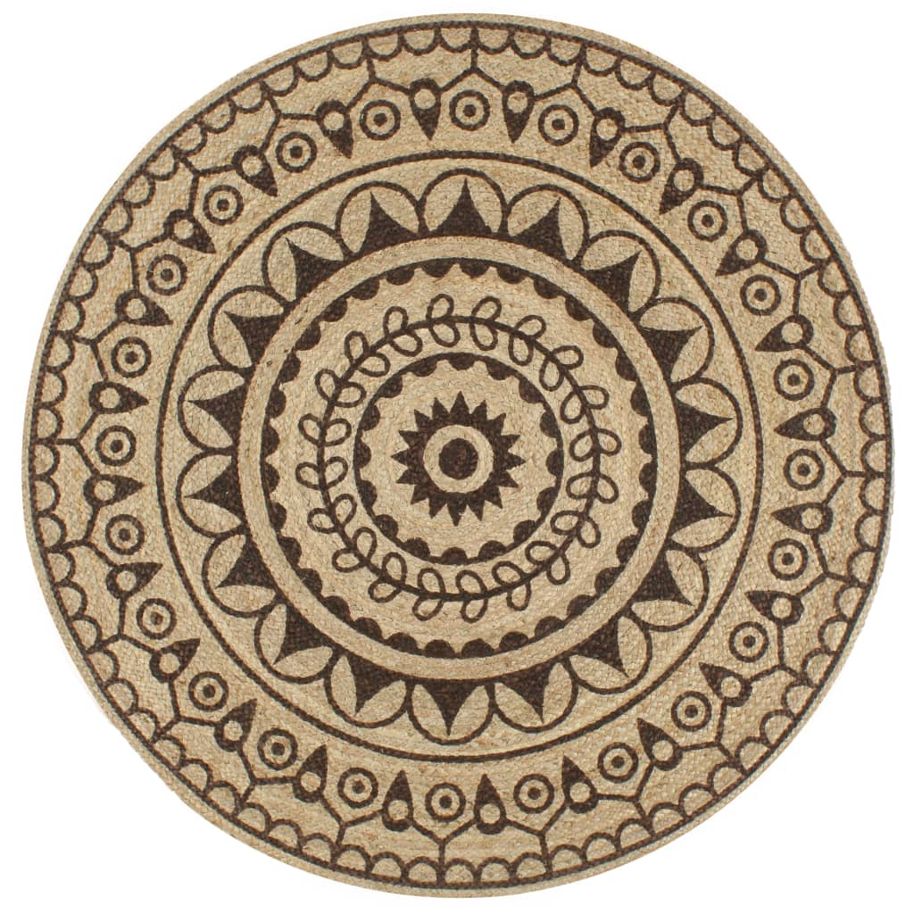 Rug, 150cm, jute, handmade, with a dark brown pattern