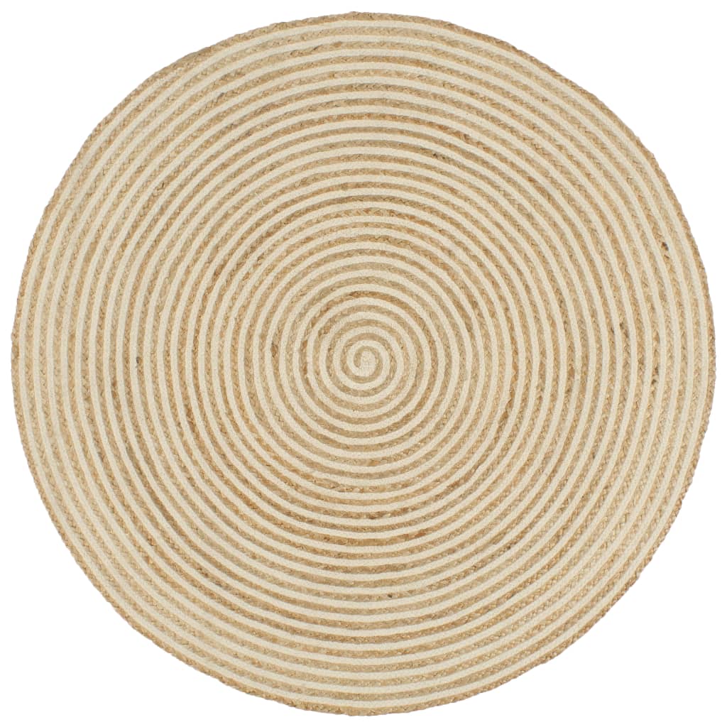 Kilimas, baltas, 90cm, džiutas, rankų darbo, spiralės dizainas