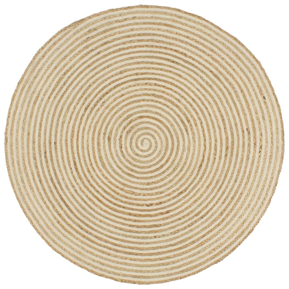 Kilimas, baltas, 150cm, džiutas, rankų darbo, spiralės dizainas
