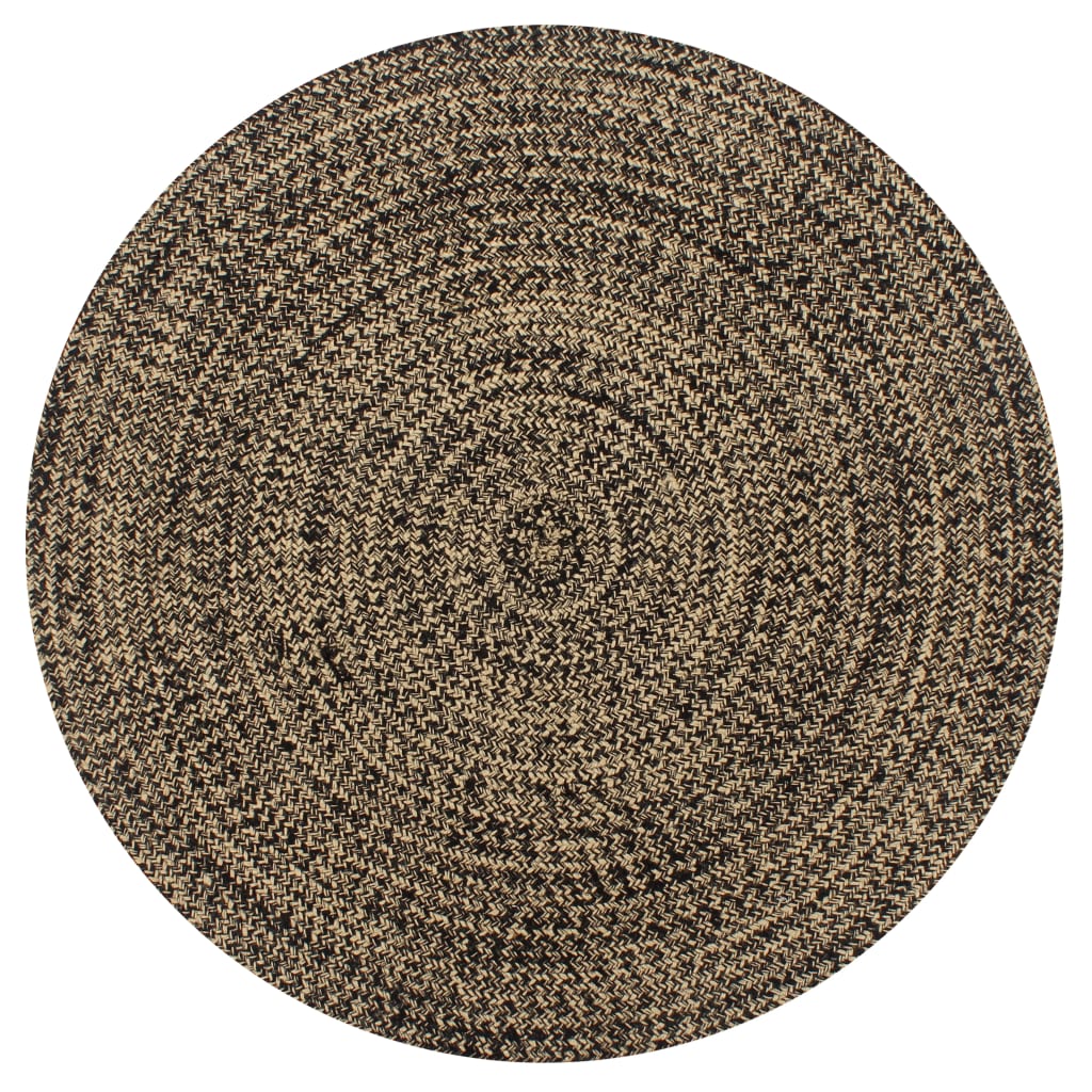 Rug, black and natural, 90cm, jute, handmade
