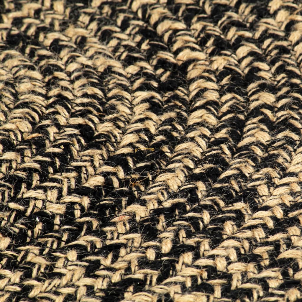 Rug, black and natural, 90cm, jute, handmade