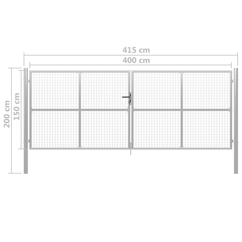Garden gates, galvanized steel, 415x150cm, silver