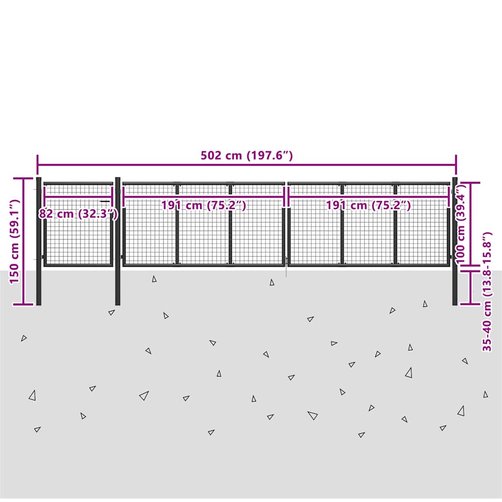 Sodo vartai, antracito spalvos, 500x100cm, plienas