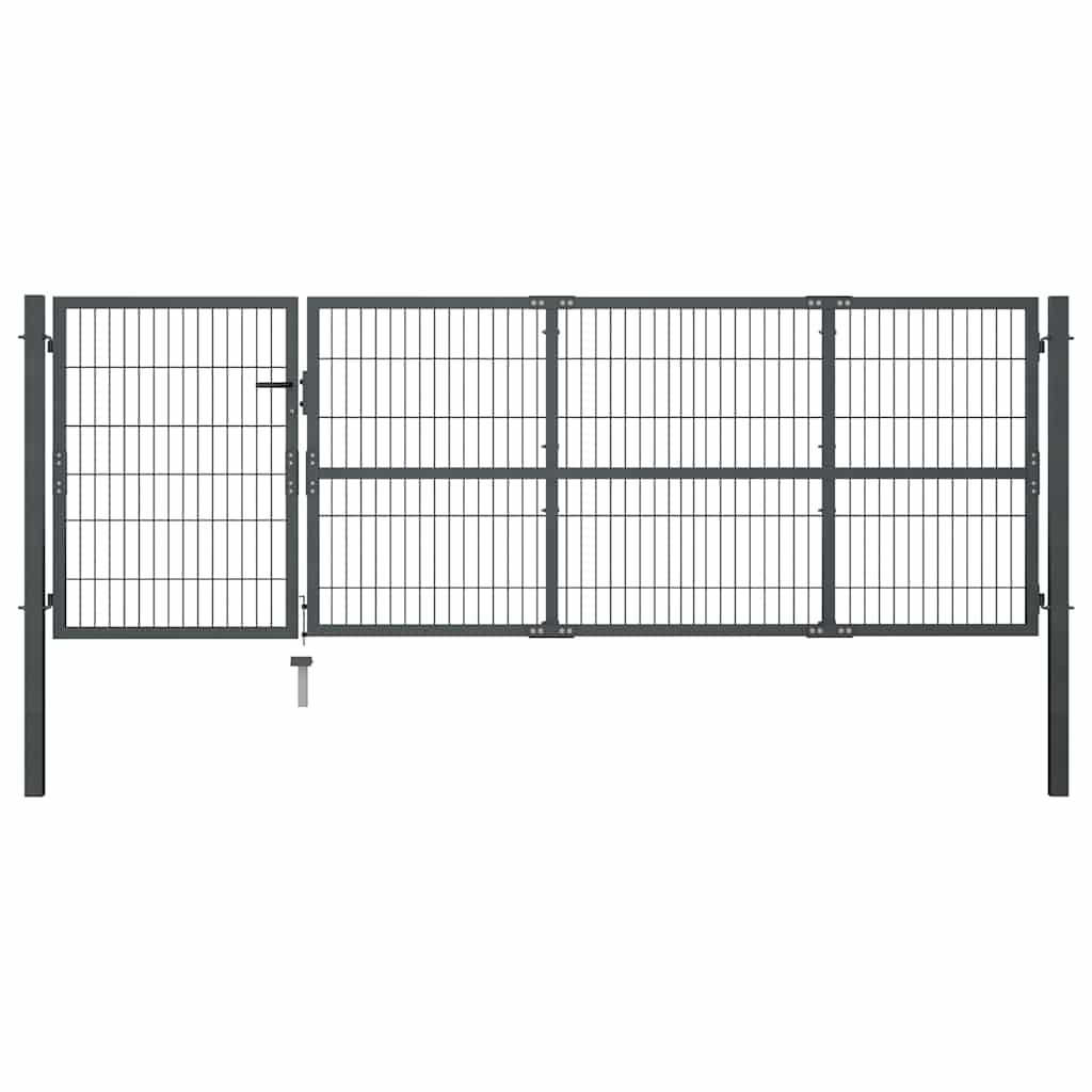 Garden gate with posts, steel, 350x100 cm, anthracite