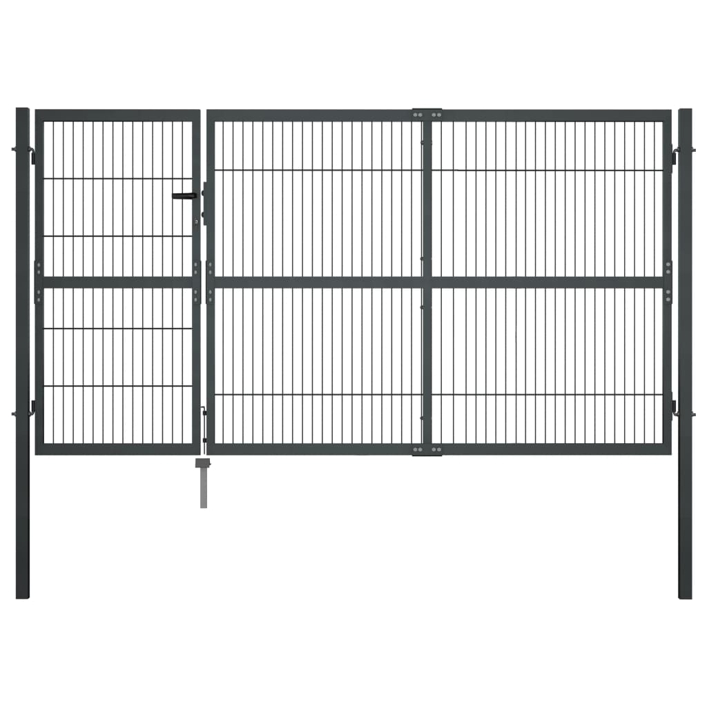 Sodo vartai su stulpais, antracito sp., 350x140 cm, plienas