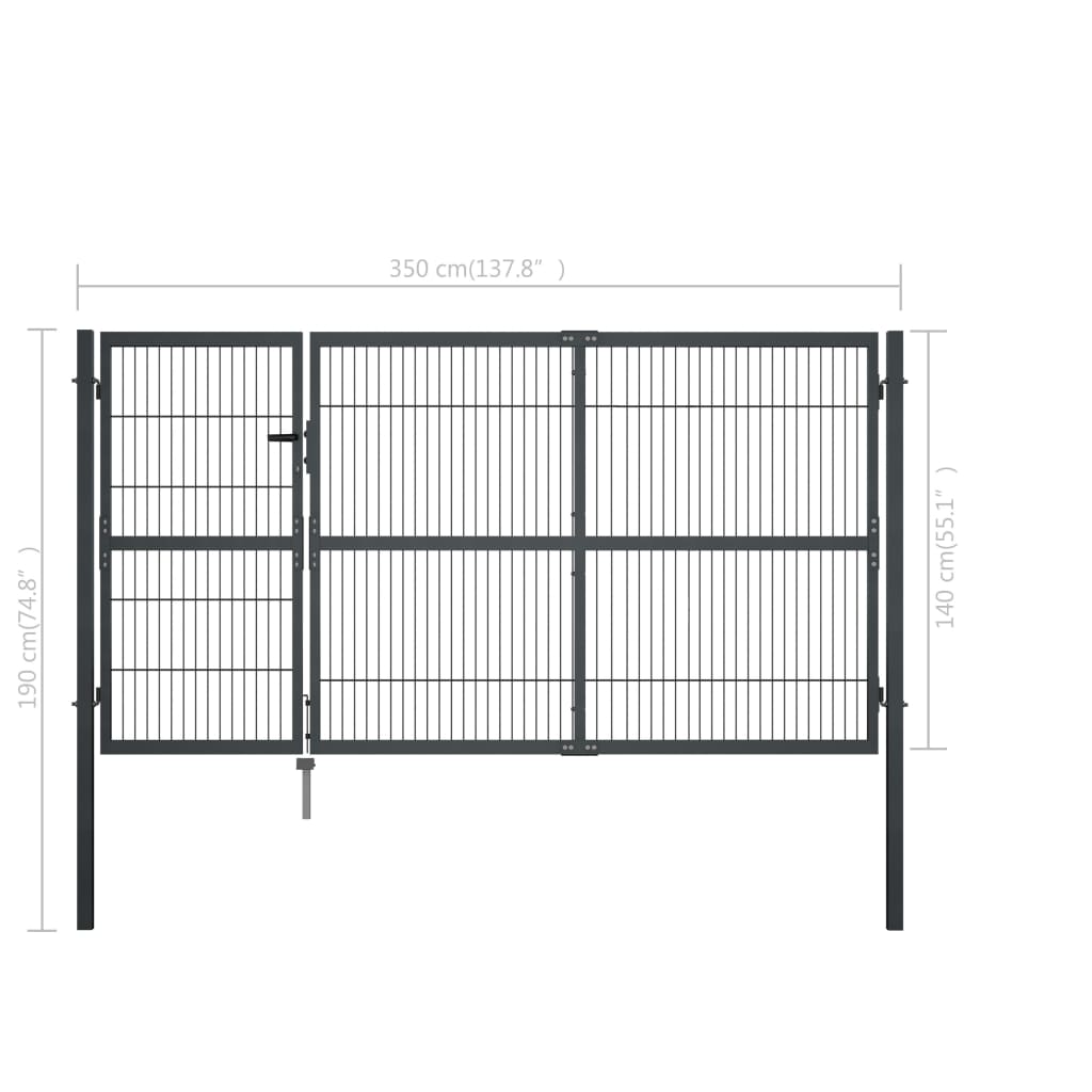 Sodo vartai su stulpais, antracito sp., 350x140 cm, plienas