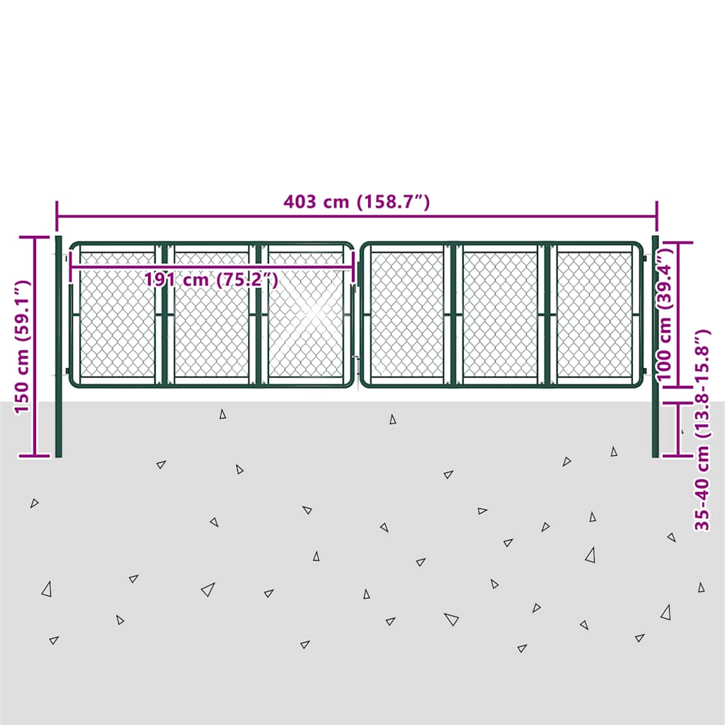 Sodo vartai, plieniniai, 400x100 cm, žali