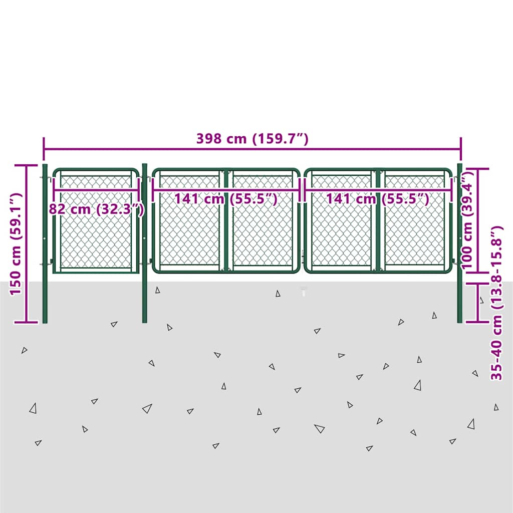 Sodo vartai, plieniniai, 400x100 cm, žali