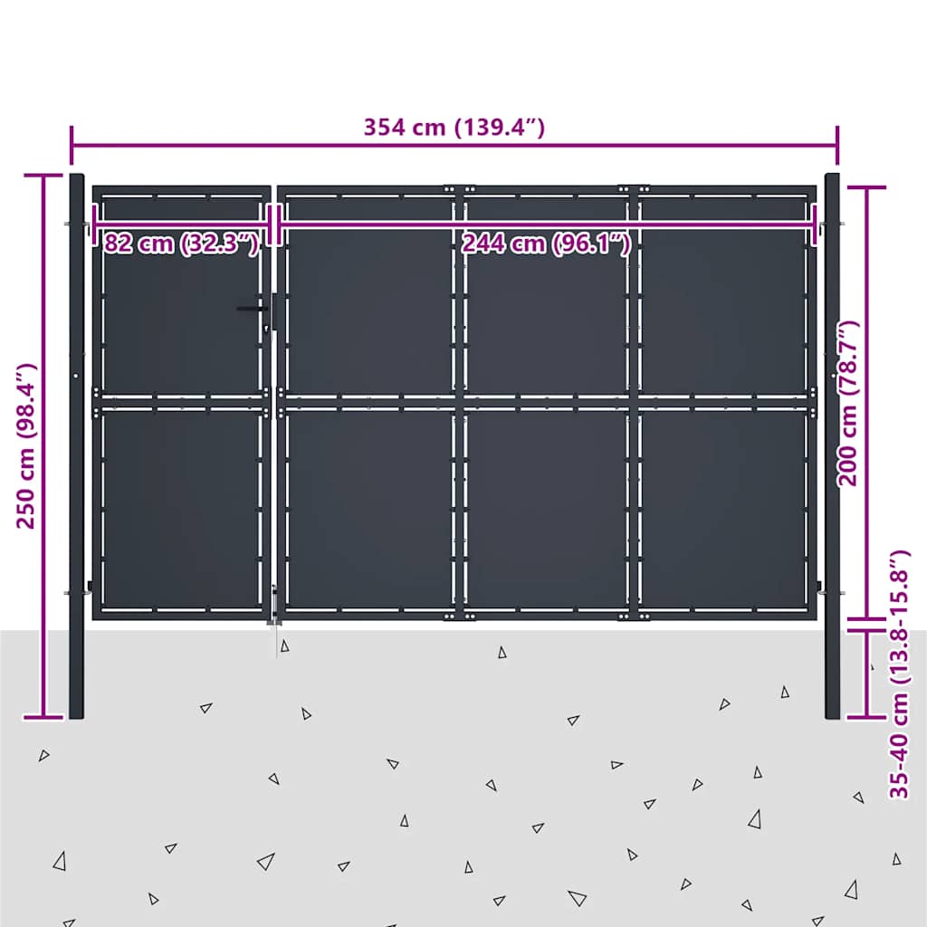 Sodo vartai, plieniniai, 350x200 cm, antracito spalvos