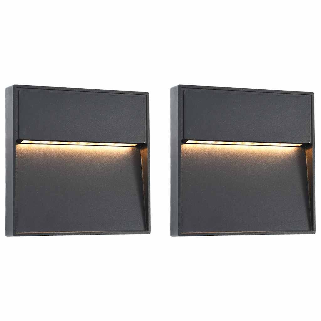 LED āra sienas gaismekļi, 2gab., melni, 3W, kvadrātveida
