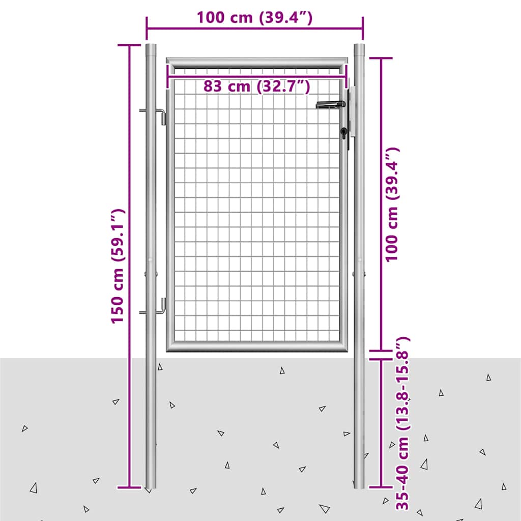 Garden Gate, Galvanised Steel, 100x100 cm, Silver