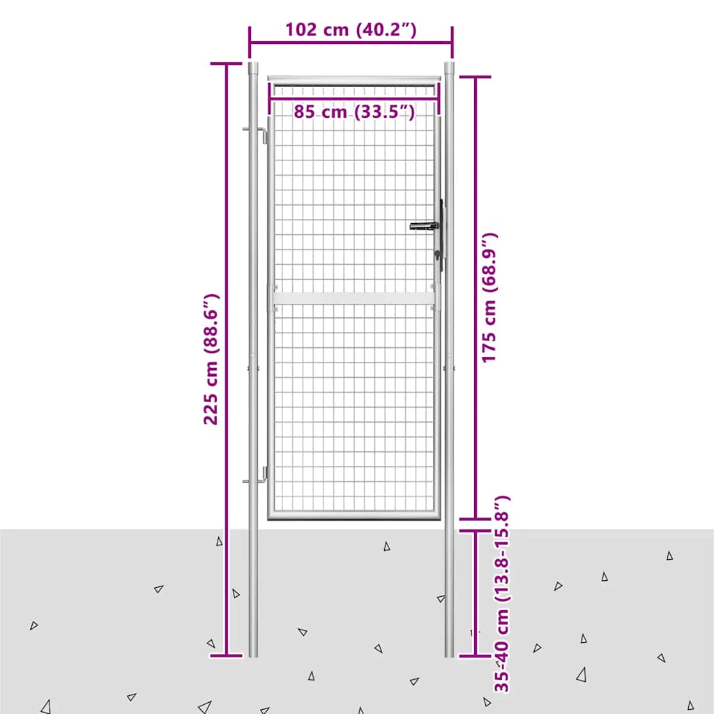 Garden gate, galvanized steel, 100x175 cm, silver