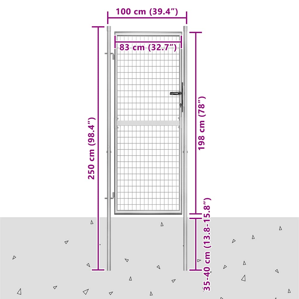 Garden gate, galvanised steel, 100x200 cm, silver