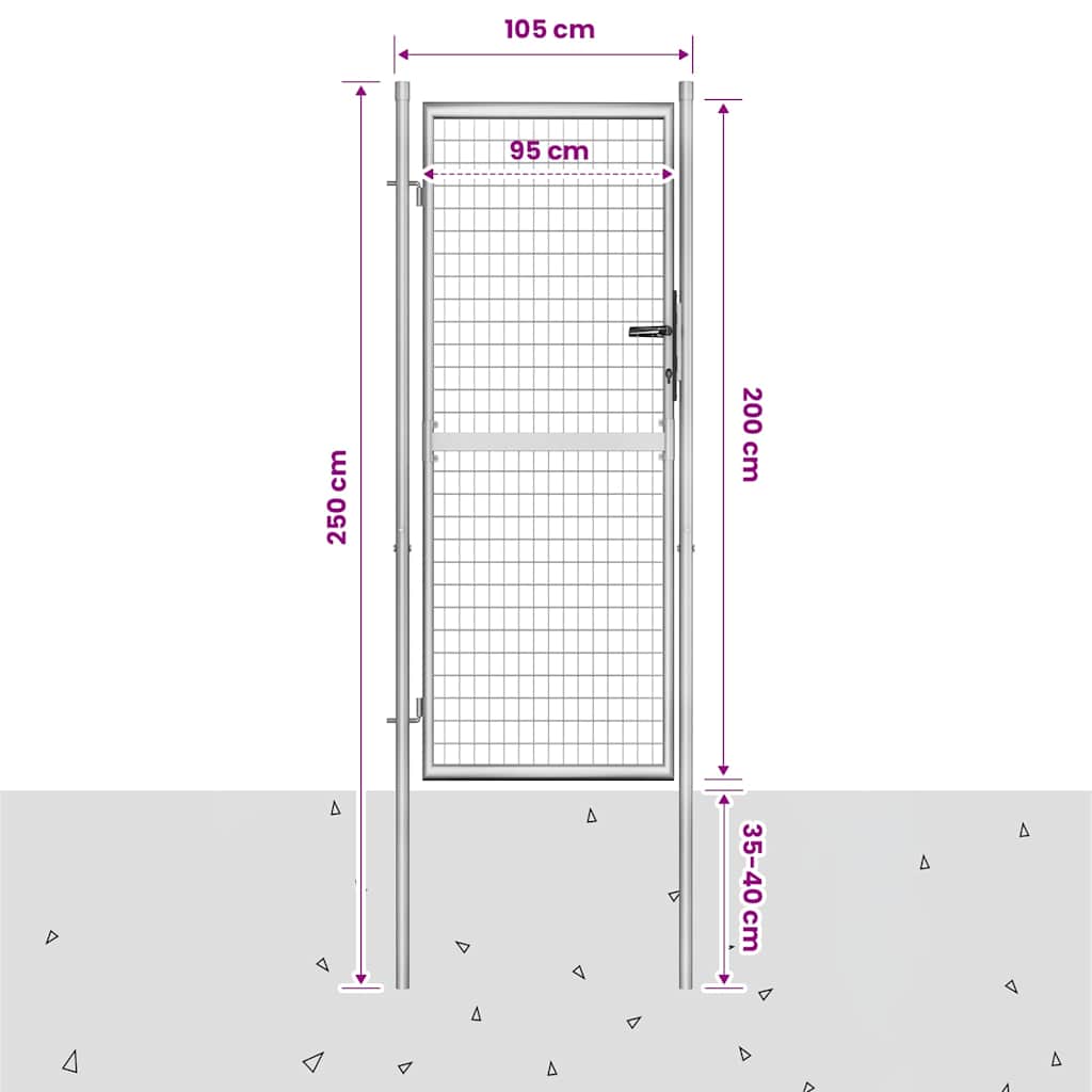 Garden gate, galvanised steel, 100x200 cm, silver