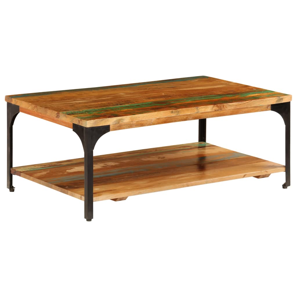 Coffee table with shelf, 100x60x35cm, solid reclaimed wood
