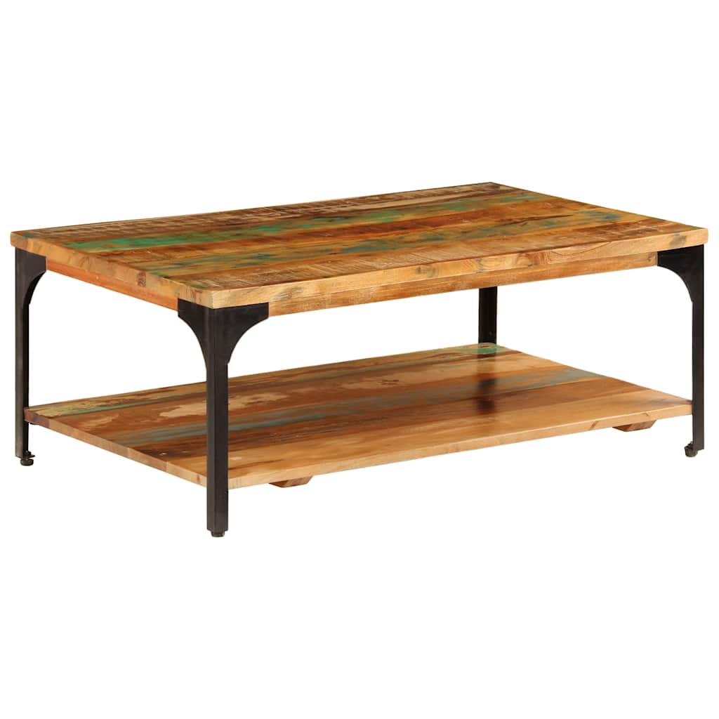 Coffee table with shelf, 100x60x35cm, solid reclaimed wood