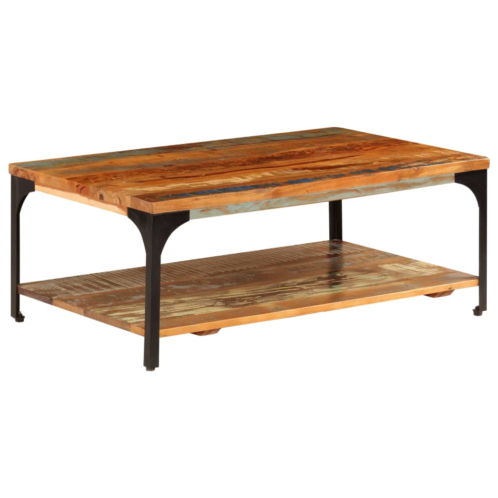 Coffee table with shelf, 100x60x35cm, solid reclaimed wood