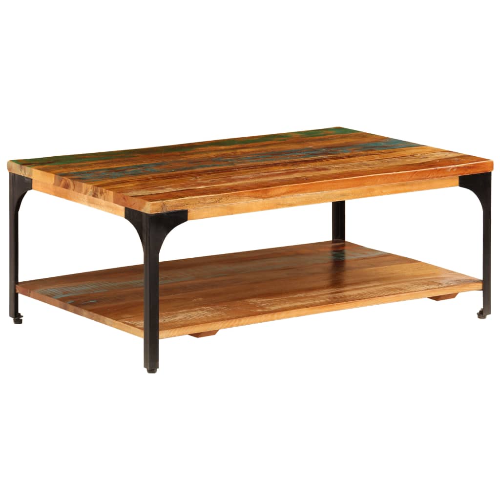 Coffee table with shelf, 100x60x35cm, solid reclaimed wood