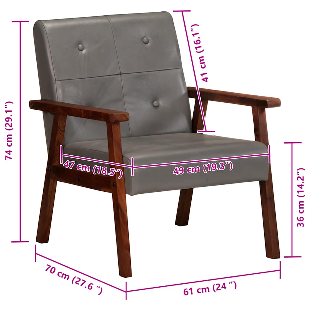 Armchair, gray, genuine leather