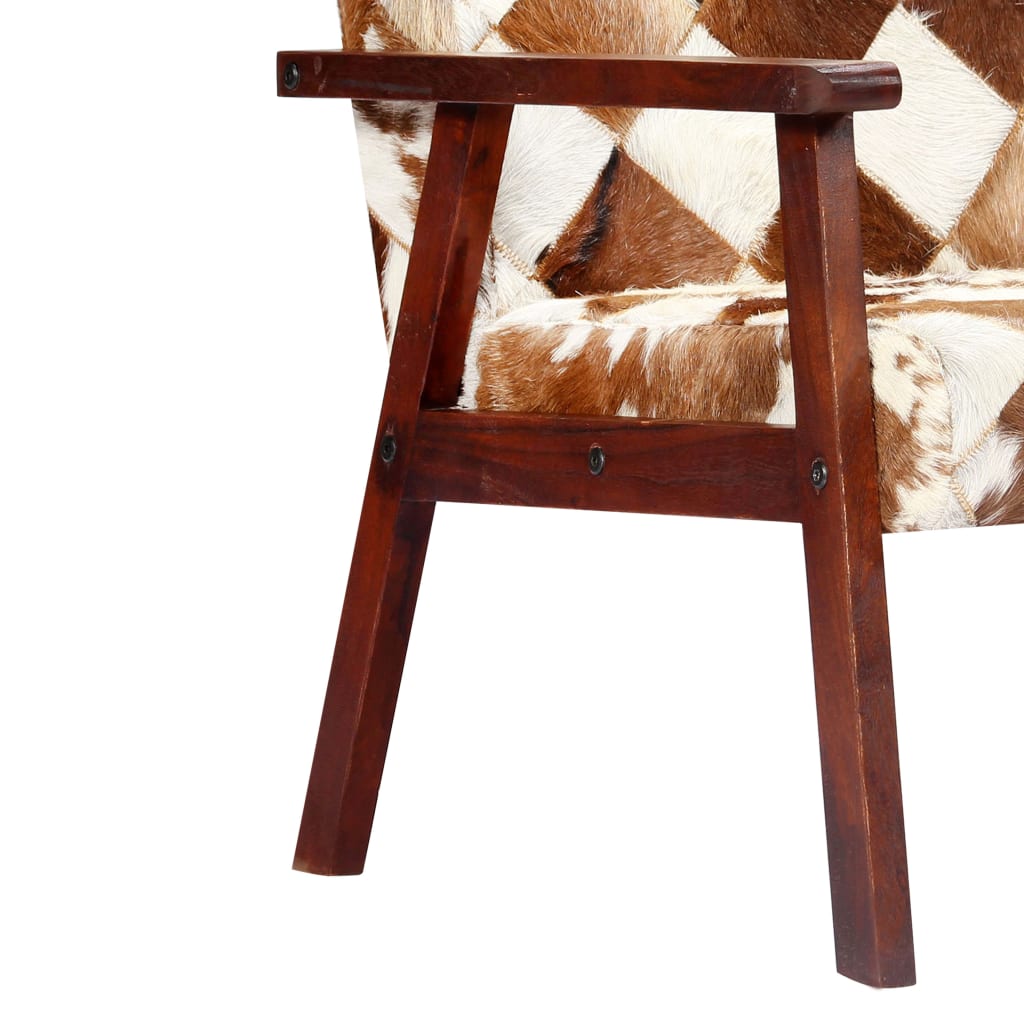 Krēsls, baltā un brūnā krāsā, īsta kazas āda
