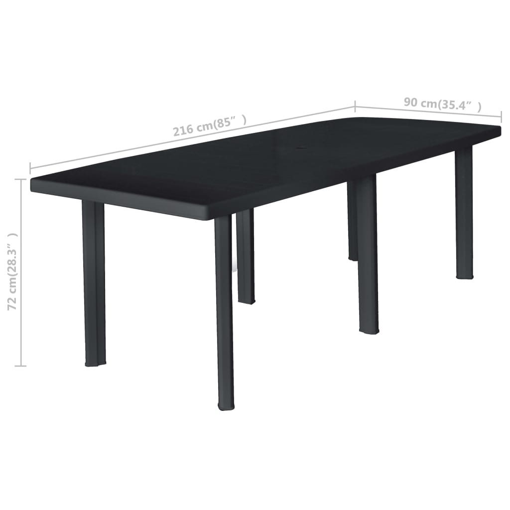 Garden table, anthracite, 216x90x72cm, plastic