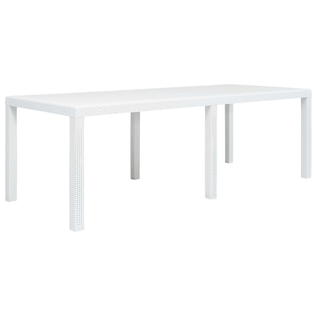 Dārza galds, balts, 220x90x72cm, plastmasas, rotangpalmas imitācija