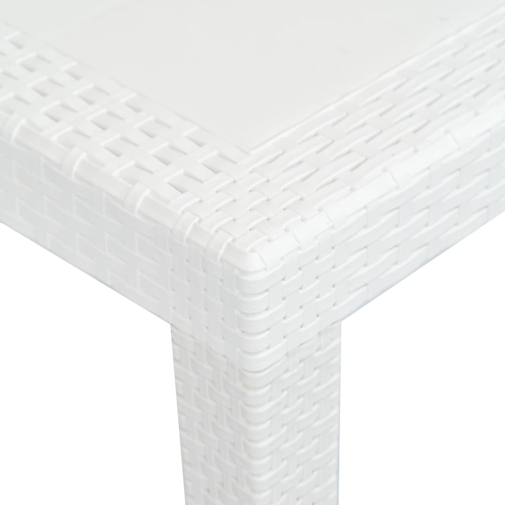Dārza galds, balts, 220x90x72cm, plastmasas, rotangpalmas imitācija