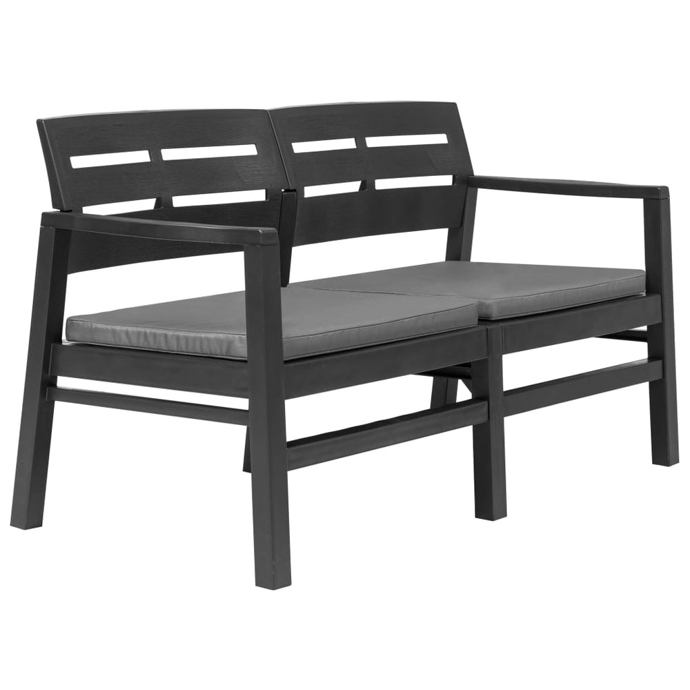 Two-seater garden bench with backrest, armrests, 133cm, plastic