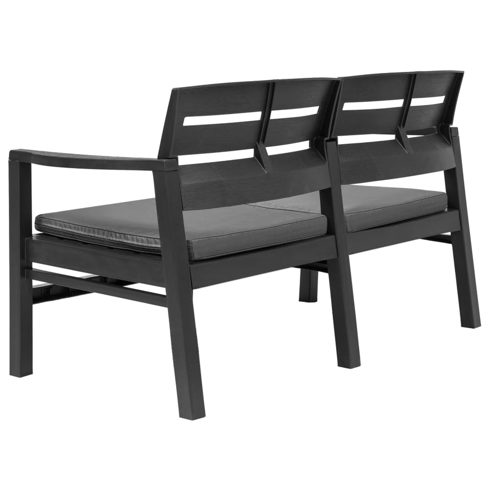 Two-seater garden bench with backrest, armrests, 133cm, plastic