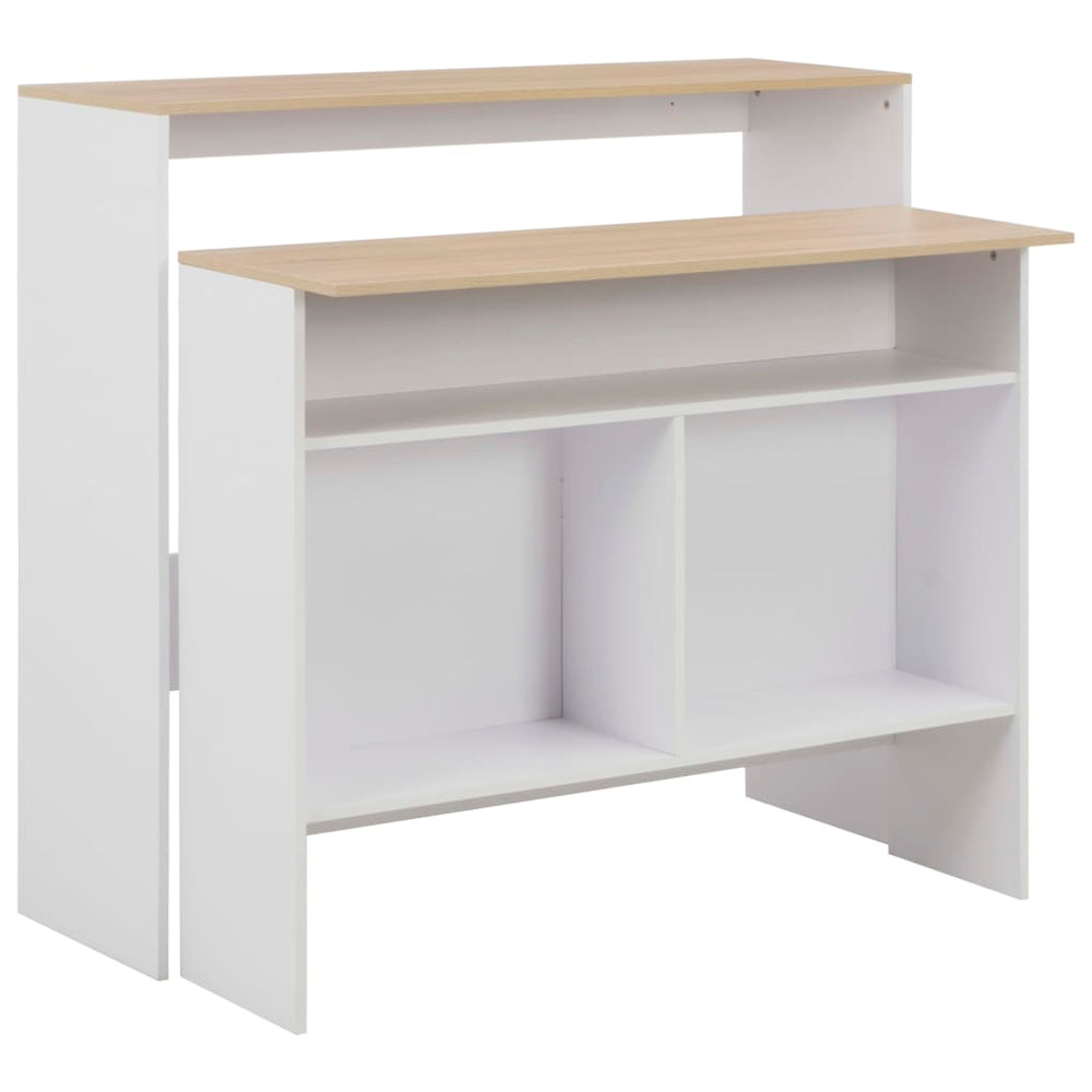 Bar table with 2 tops, white and oak, 130x40x120cm