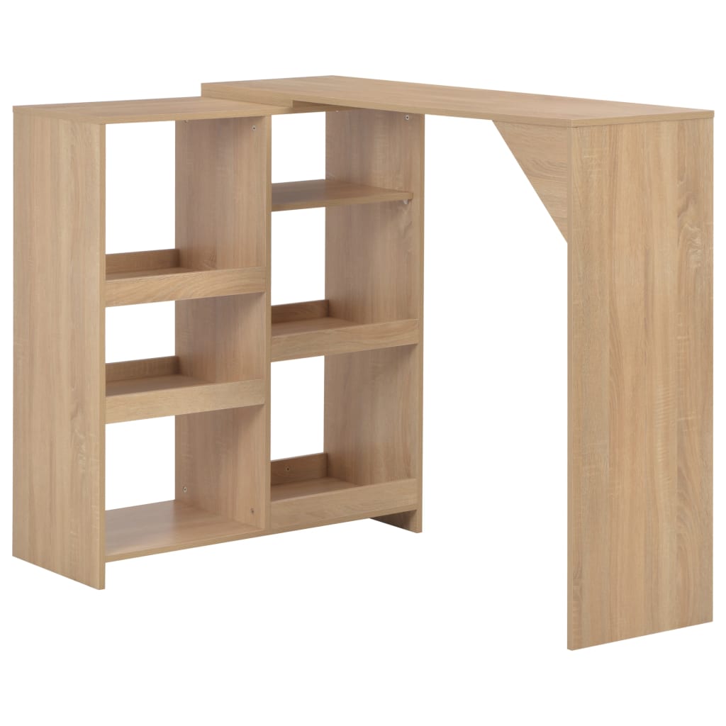 Bar table with movable shelf, oak, 138x39x110cm