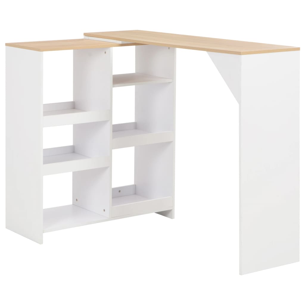 Bar table with movable shelf, white, 138x39x110cm