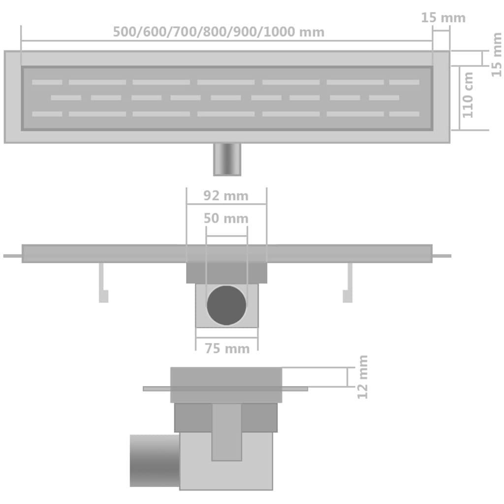 Garenās dušas teknes, 2 gab., 530x140mm, nerūsējošais tērauds
