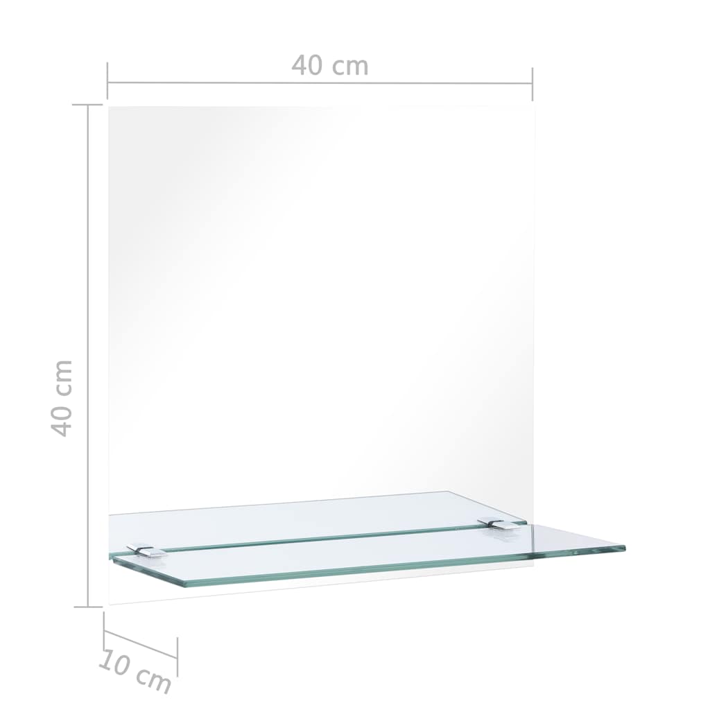 Wall mirror with shelf, 40x40cm, tempered glass
