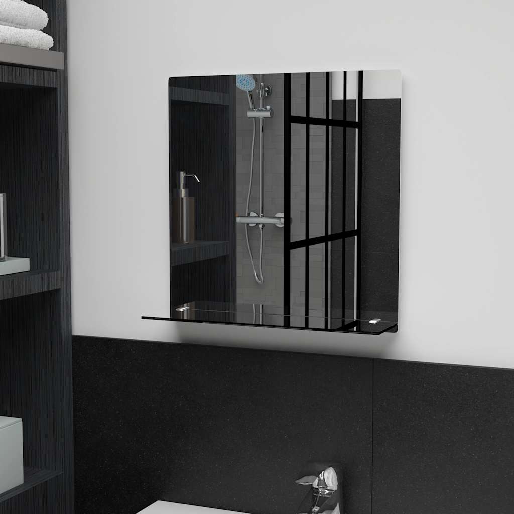 Wall mirror with shelf, 40x40cm, tempered glass