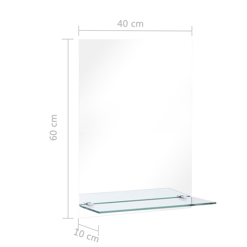Wall mirror with shelf, 40x60cm, tempered glass