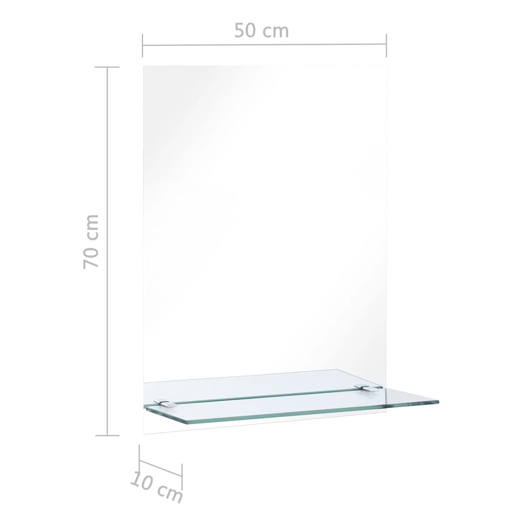 Wall mirror with shelf, 50x70cm, tempered glass