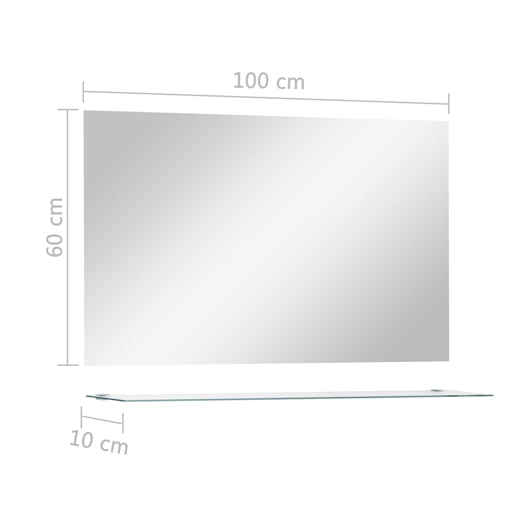 Wall mirror with shelf, 100x60cm, tempered glass