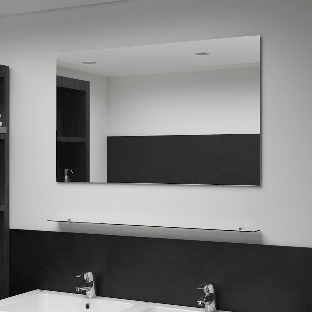 Wall mirror with shelf, 100x60cm, tempered glass