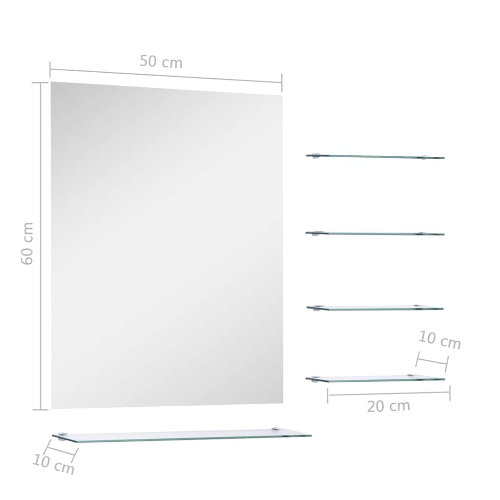 Sienas spogulis ar 5 plauktiem, sudraba, 50x60cm