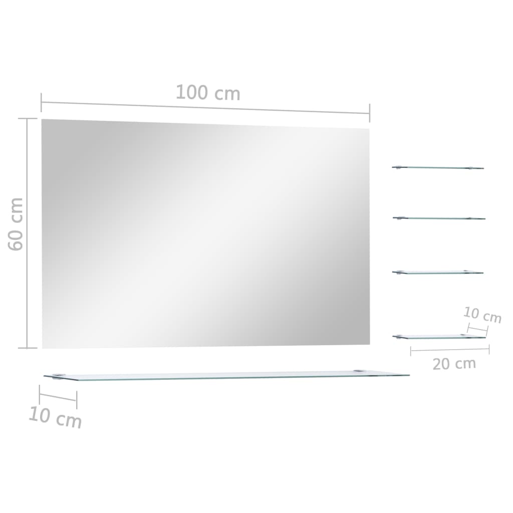 Wall mirror with 5 shelves, silver, 100x60cm