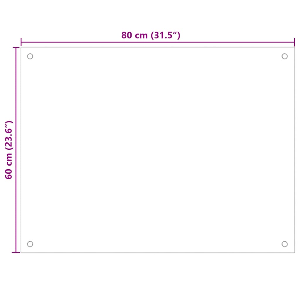Kitchen splashback, white, 80x60cm, tempered glass