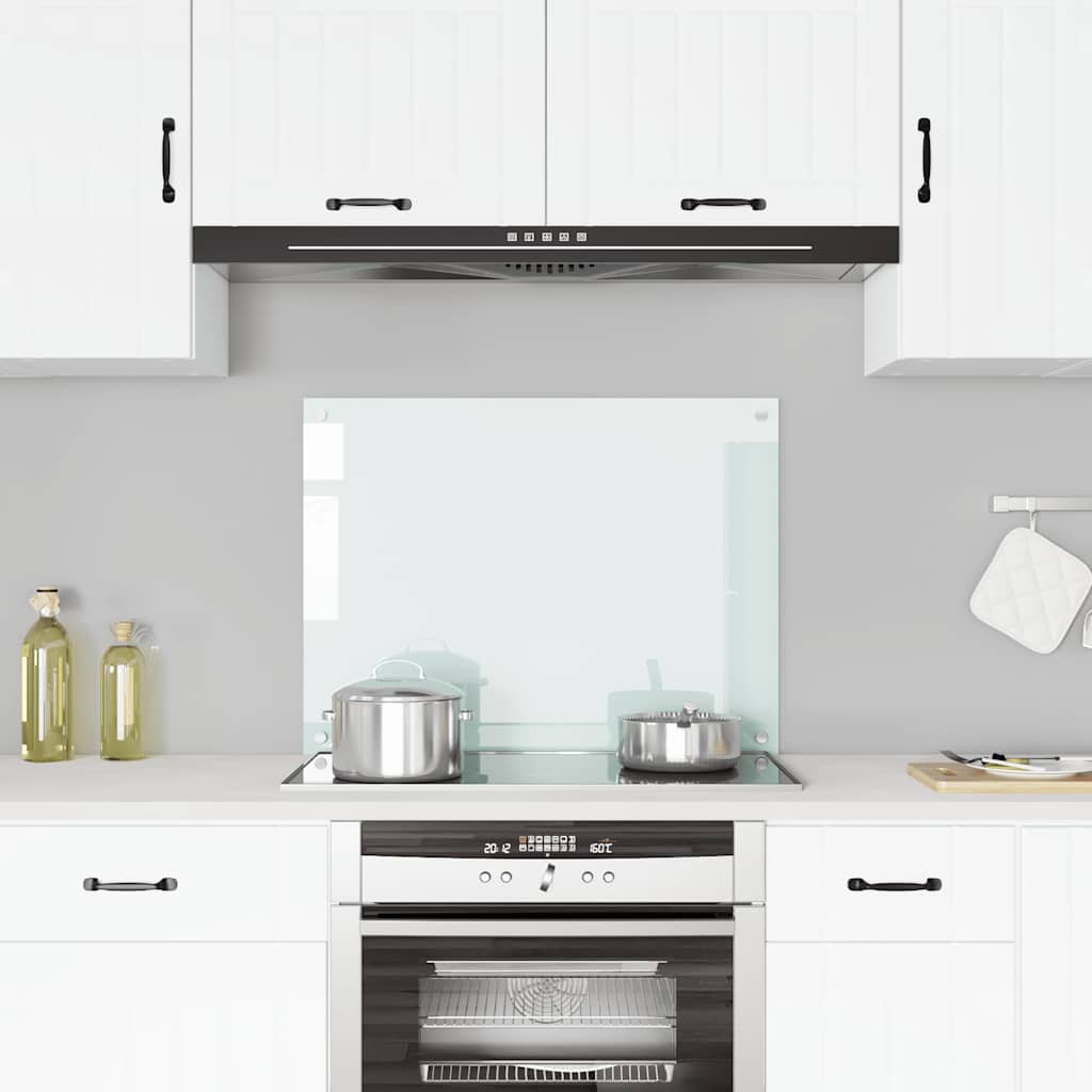 Kitchen splashback, white, 80x60cm, tempered glass