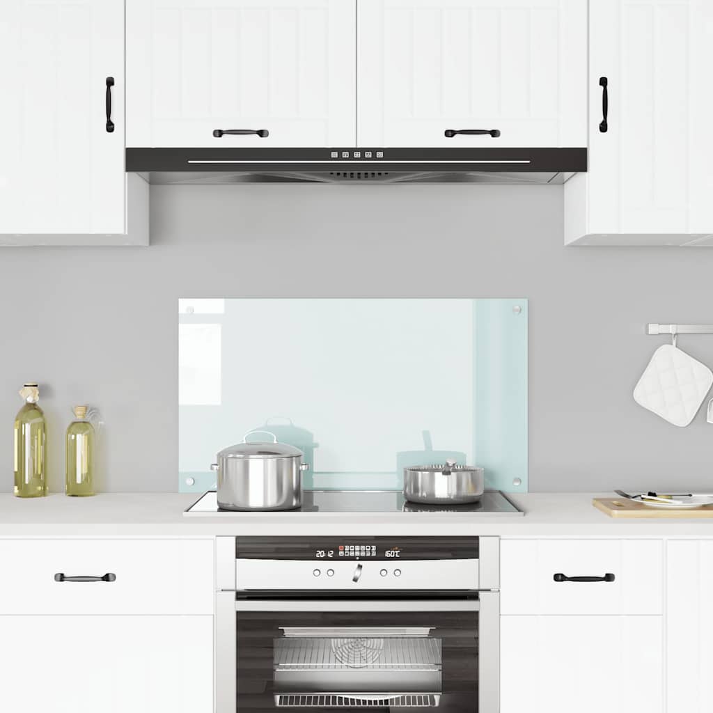 Kitchen splashback, white, 90x50cm, tempered glass