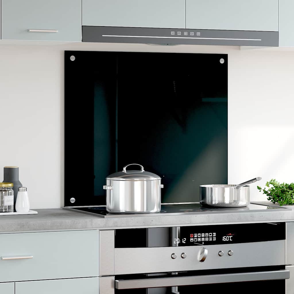 Kitchen splashback, black, 70x60cm, tempered glass